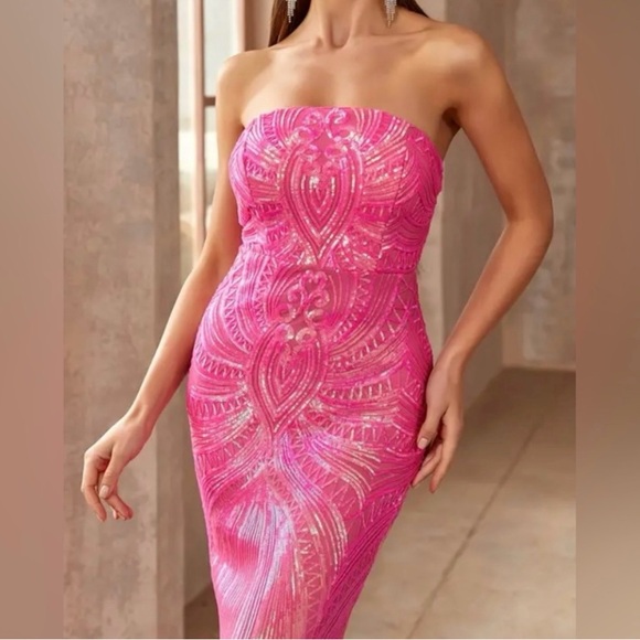 Pink Sequin Embellished Maxi Gown - Picture 2 of 6